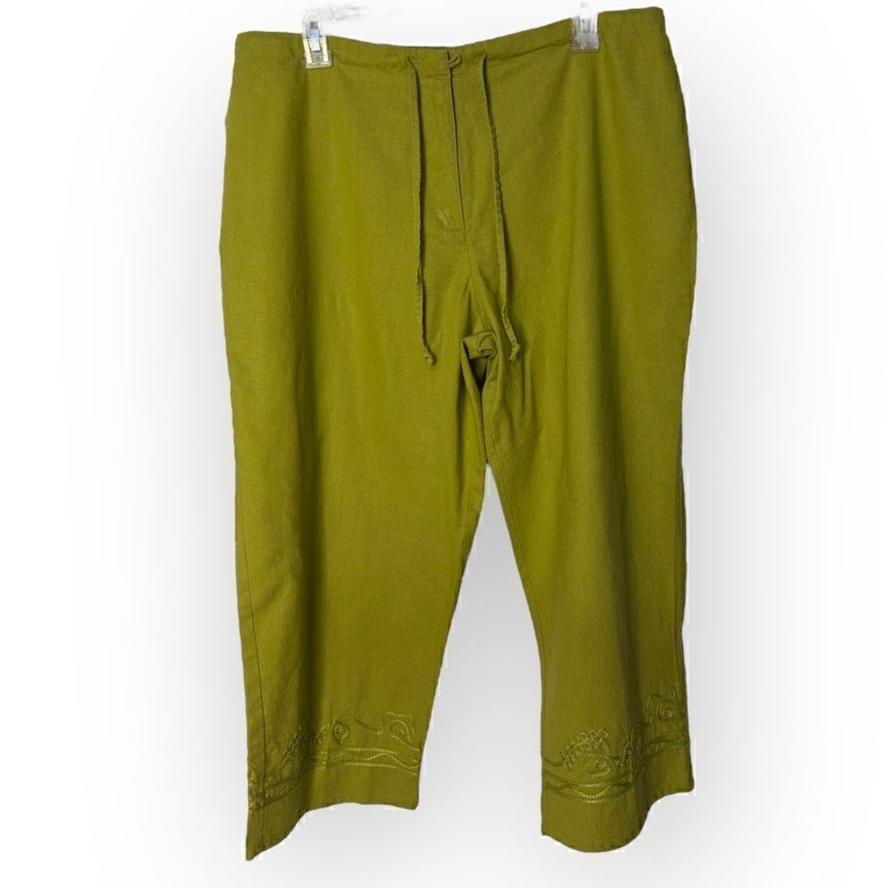 Sag Harbor Lime green tea embellished Pants Size pm linen/cotton
